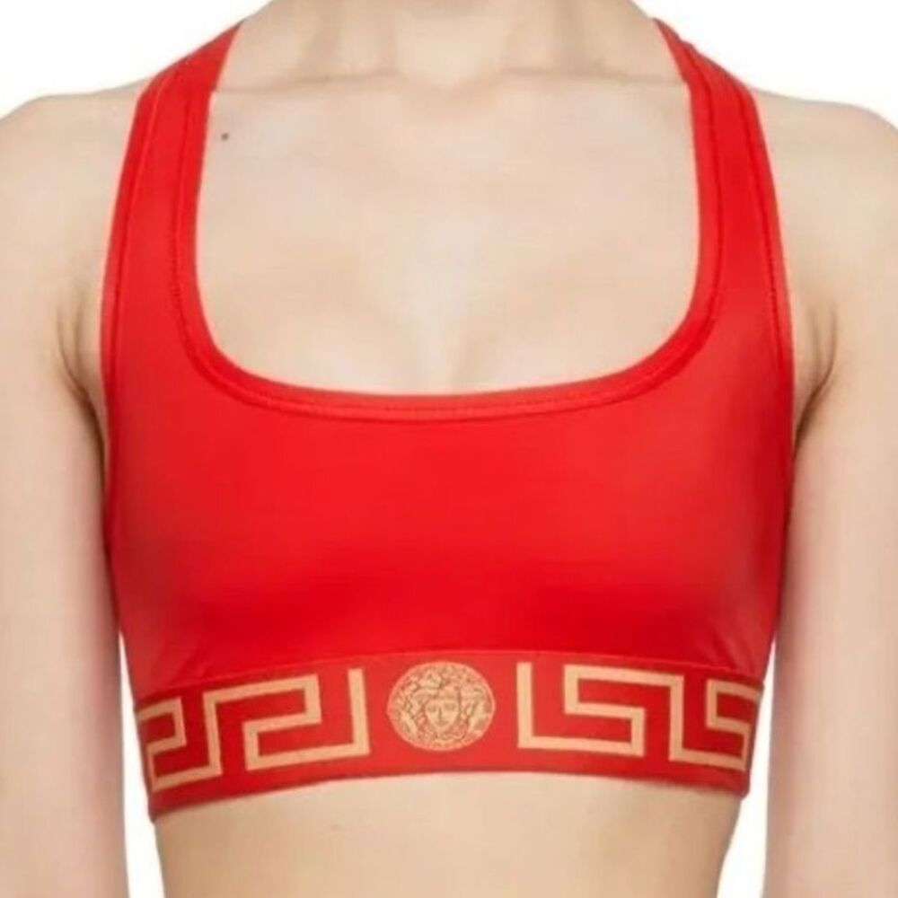 Versace Red Greca Racerback Sports Bra Size 2 NEW Designer Athleisure Lounge